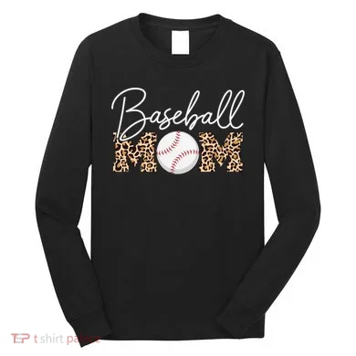 Baseball Mom - Leopard Print Cursive Script Long Sleeve Shirt