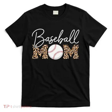 Baseball Mom - Leopard Print Cursive Script T-Shirt