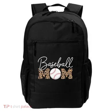Baseball Mom - Leopard Print Cursive Script Backpack