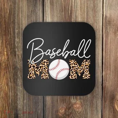Baseball Mom - Leopard Print Cursive Script Coaster