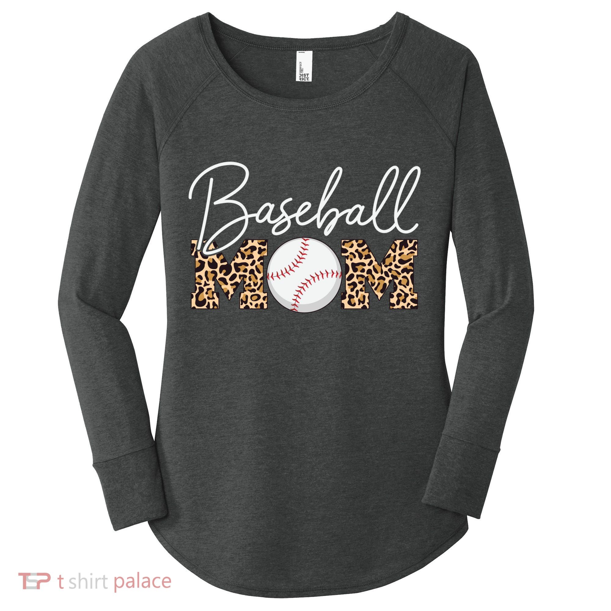 Baseball Mom - Leopard Print Cursive Script Women's Perfect Tri Tunic Long Sleeve Shirt