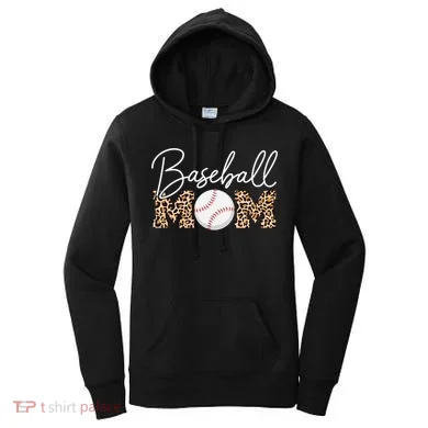 Baseball Mom - Leopard Print Cursive Script Women's Hoodie