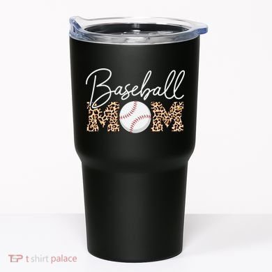 Baseball Mom - Leopard Print Cursive Script Tumbler