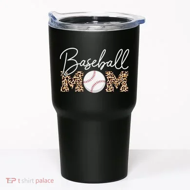 Baseball Mom - Leopard Print Cursive Script Tumbler