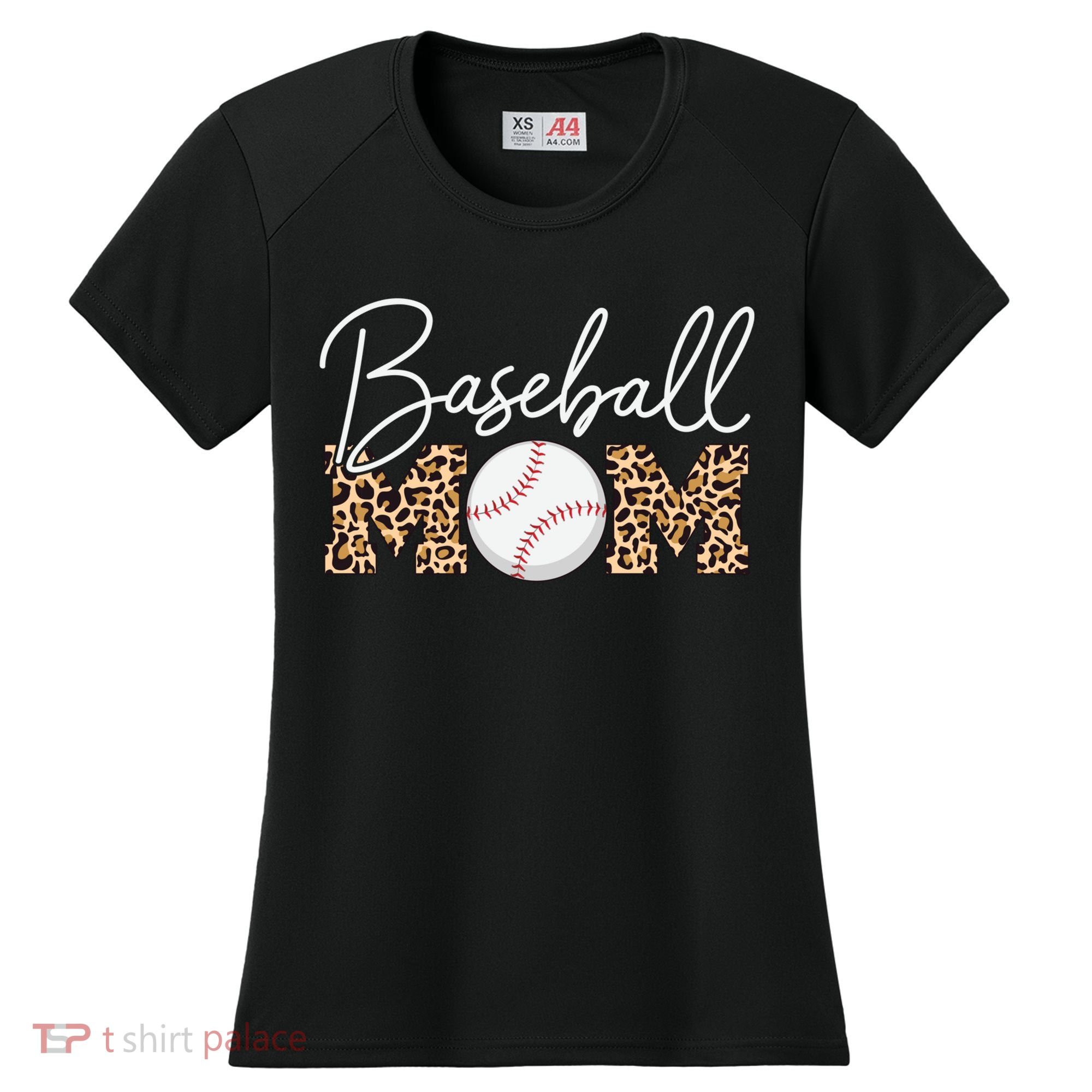 Baseball Mom - Leopard Print Cursive Script Women's Cooling Performance Crew T-Shirt