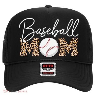 Baseball Mom - Leopard Print Cursive Script Hat
