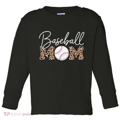 Baseball Mom - Leopard Print Cursive Script Toddler Long Sleeve