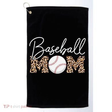 Baseball Mom - Leopard Print Cursive Script Golf Towel