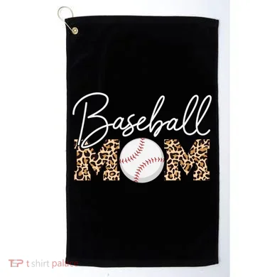 Baseball Mom - Leopard Print Cursive Script Golf Towel