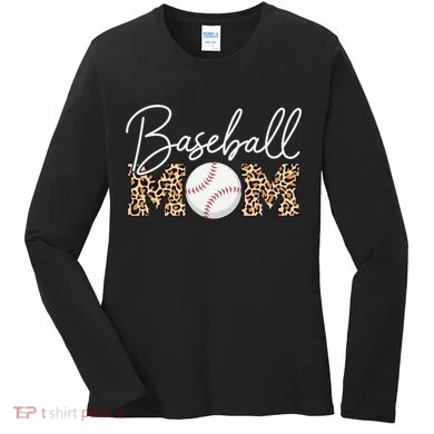 Baseball Mom - Leopard Print Cursive Script Women's Long Sleeve Shirt