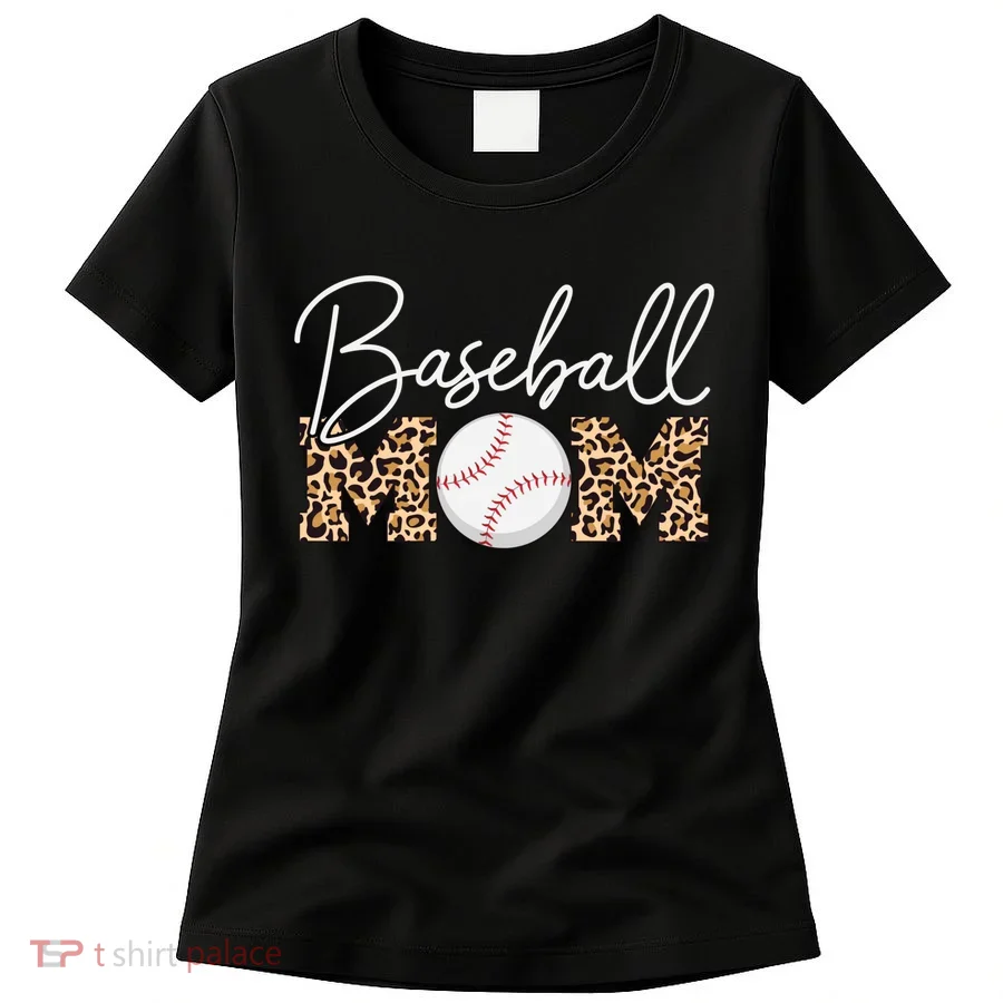 Baseball Mom - Leopard Print Cursive Script Women's T-Shirt