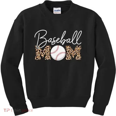 Baseball Mom - Leopard Print Cursive Script Kids Sweatshirt