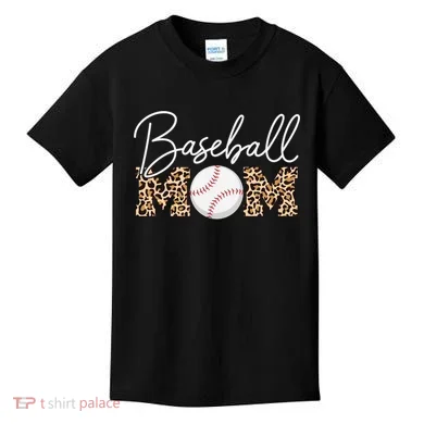 Baseball Mom - Leopard Print Cursive Script Kids T-Shirt