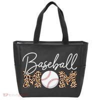 Baseball Mom - Leopard Print Cursive Script Tote Bag thumb 0
