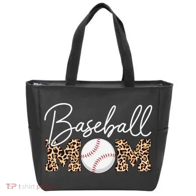 Baseball Mom - Leopard Print Cursive Script Tote Bag