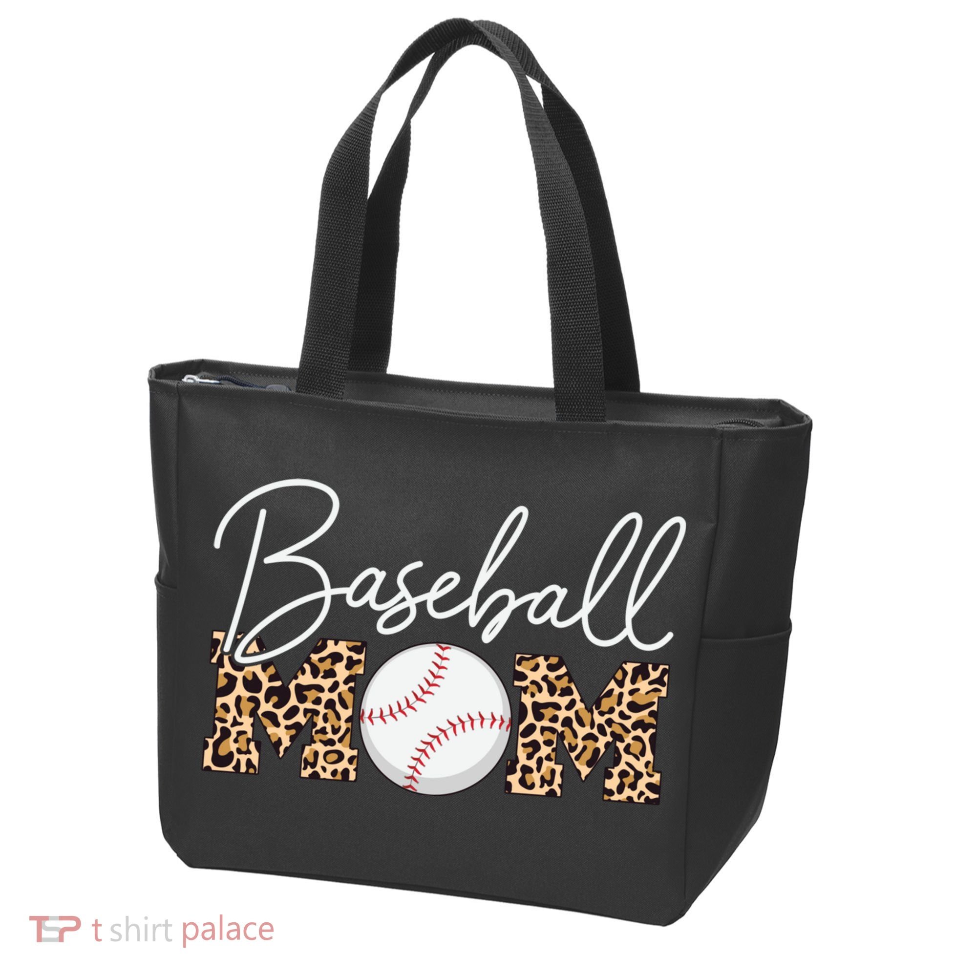 Baseball Mom - Leopard Print Cursive Script Tote Bag
