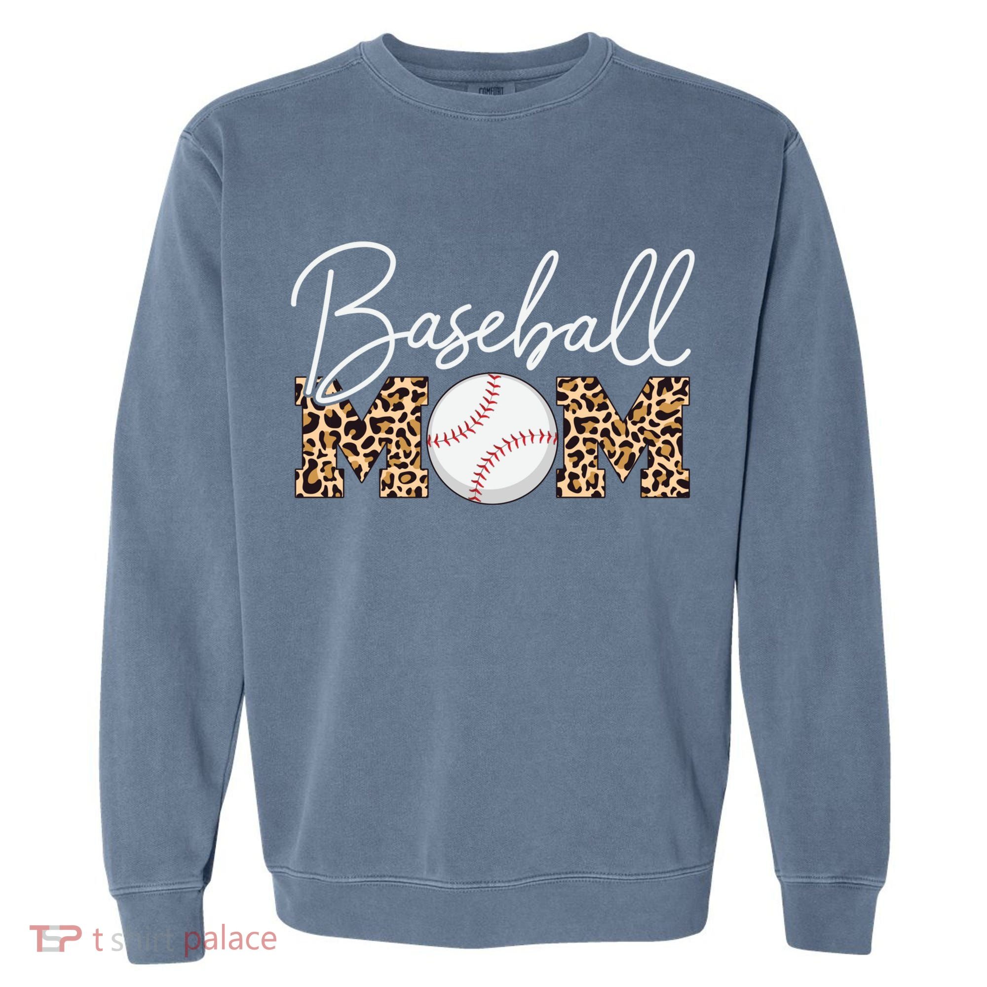 Baseball Mom - Leopard Print Cursive Script Garment-Dyed Sweatshirt