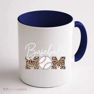 Baseball Mom - Leopard Print Cursive Script Coffee Mug back