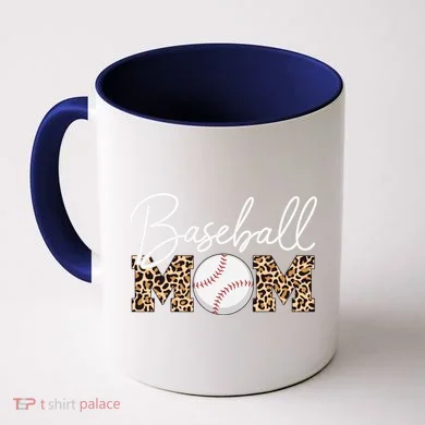Baseball Mom - Leopard Print Cursive Script Coffee Mug