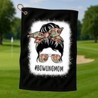 Bowling Mom Life Messy Bun Hair Bleached Great Gift Golf Towel thumb 1