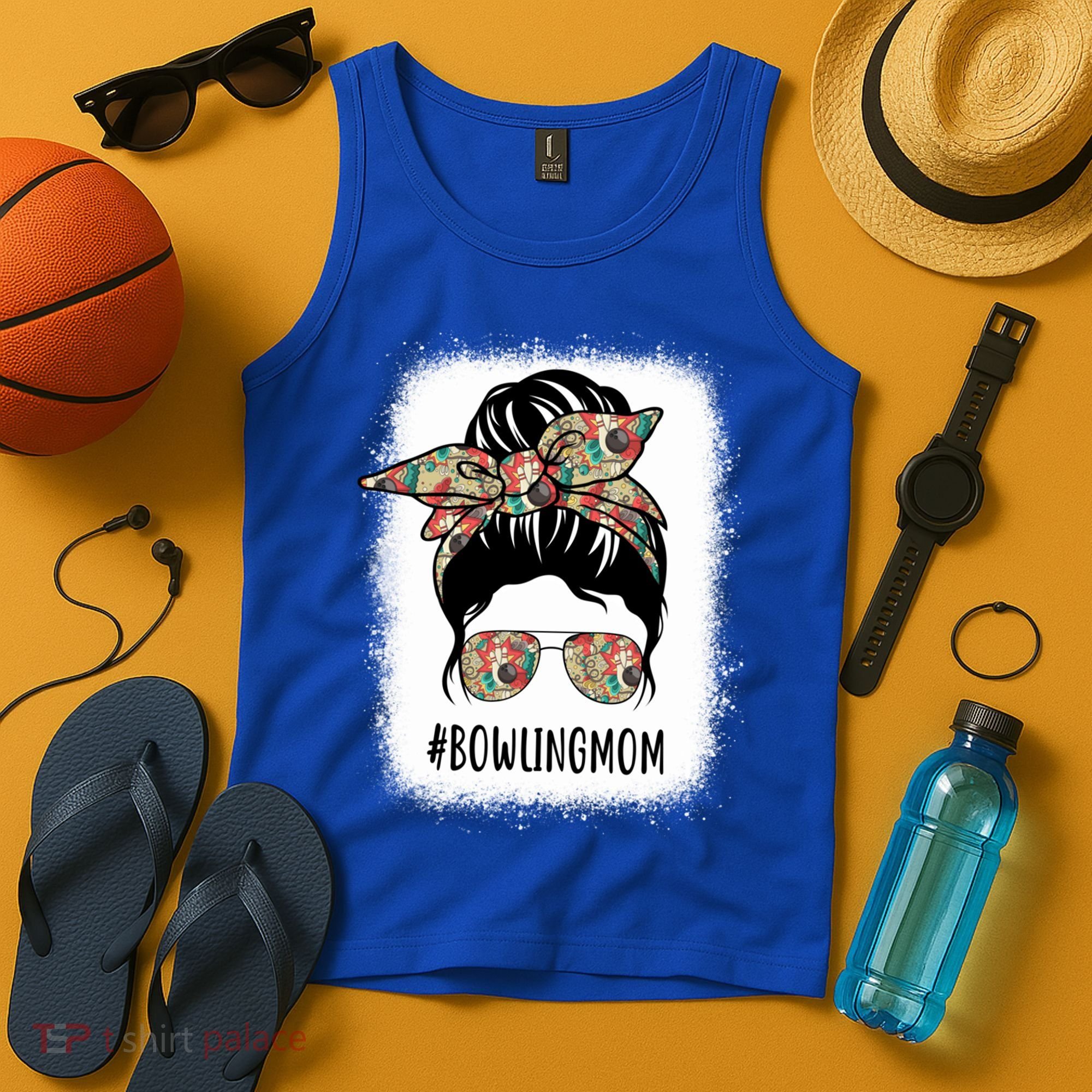 Bowling Mom Life Messy Bun Hair Bleached Great Gift Tank Top