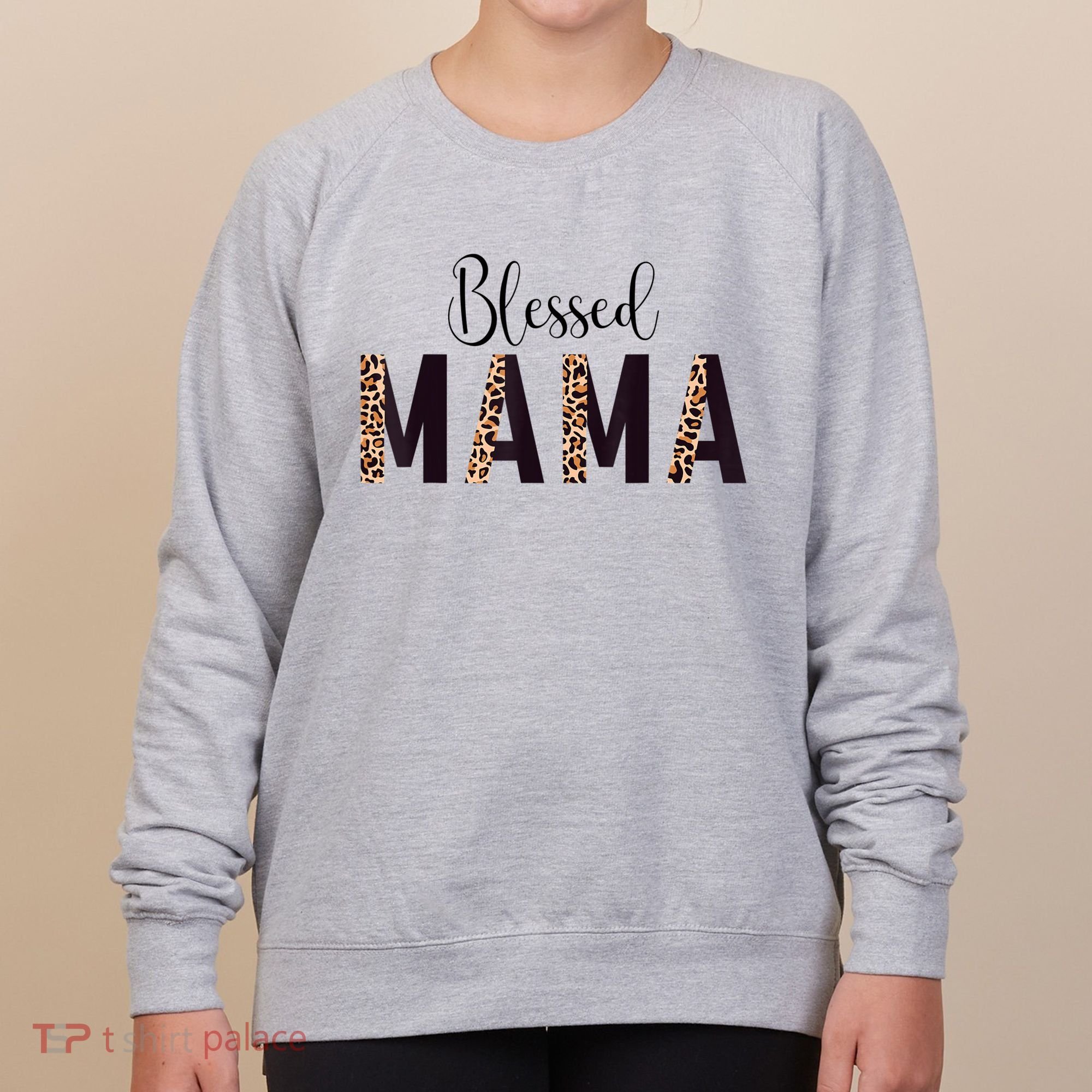 Blessed Mama Leopard Print Mom Thanksgiving Mothers Day Women's Sweatshirt