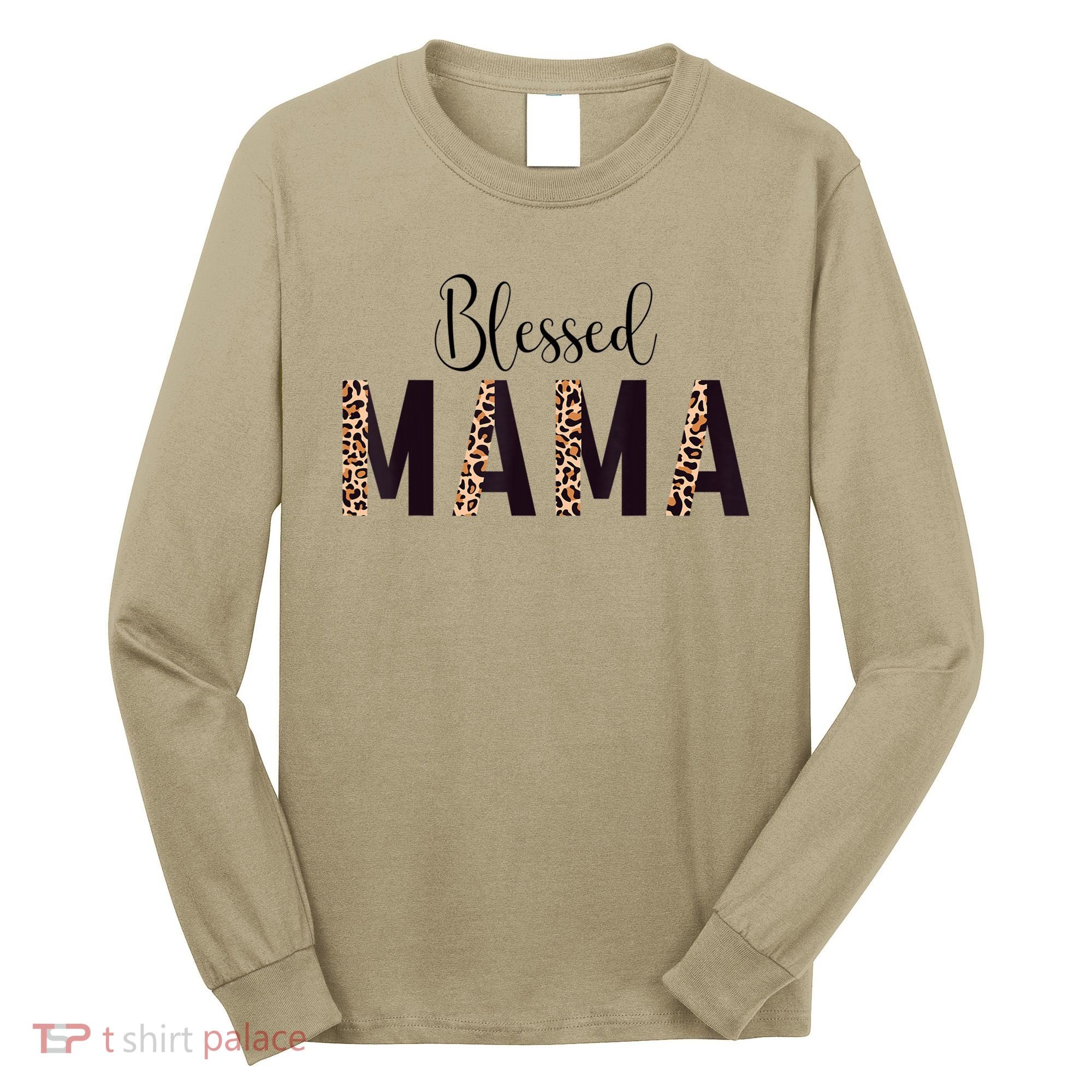 Blessed Mama Leopard Print Mom Thanksgiving Mothers Day Long Sleeve Shirt