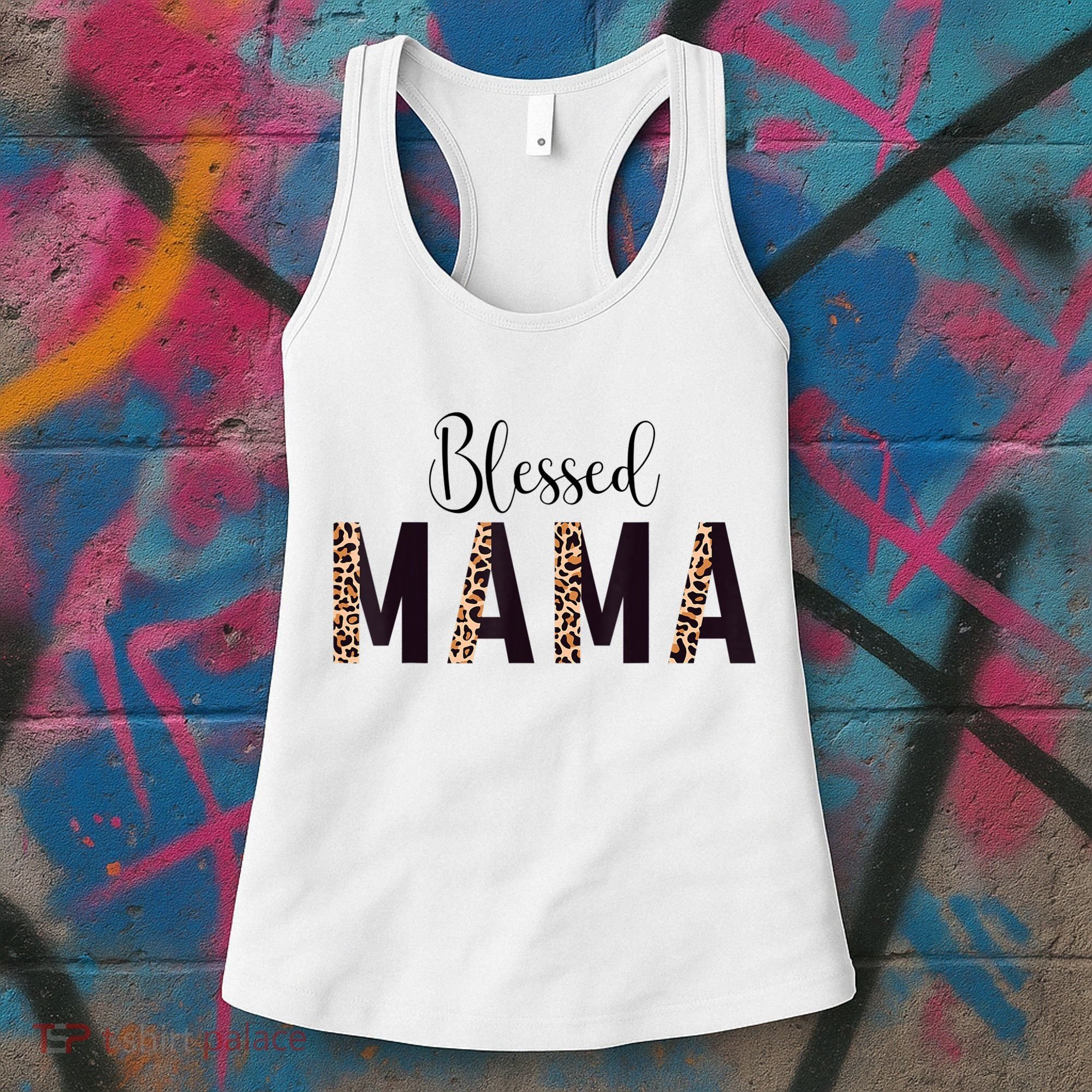 Blessed Mama Leopard Print Mom Thanksgiving Mothers Day Women's Tank Top