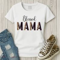 Blessed Mama Leopard Print Mom Thanksgiving Mothers Day Women's T-Shirt thumb 3