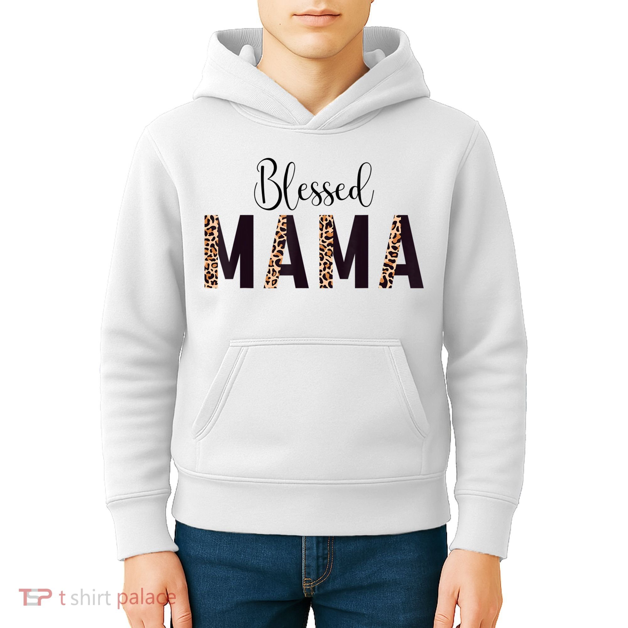Blessed Mama Leopard Print Mom Thanksgiving Mothers Day Kids Hoodie