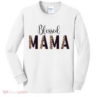 Blessed Mama Leopard Print Mom Thanksgiving Mothers Day Kids Long Sleeve Shirt thumb 0