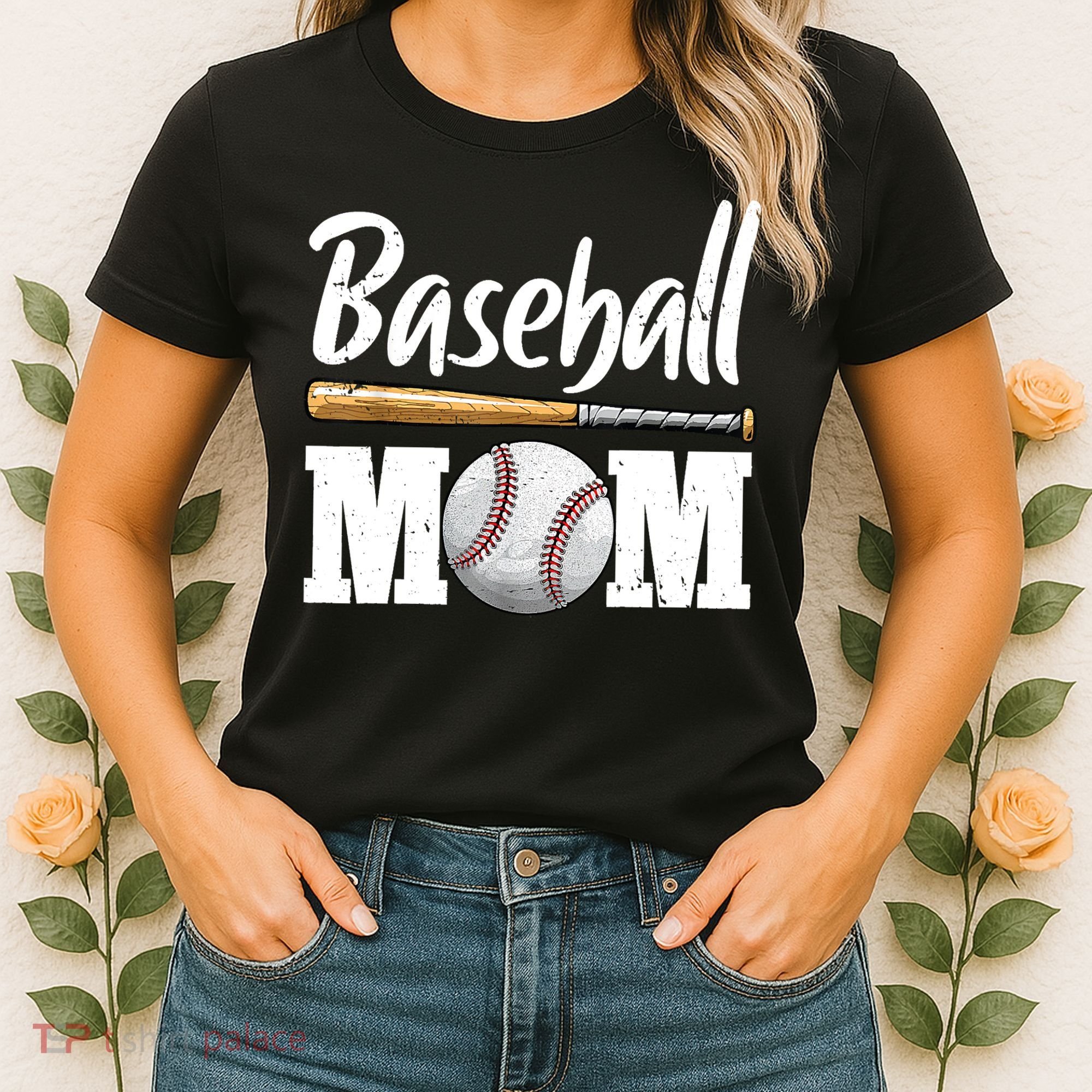 Baseball Mom Leopard Print Baseball Mama Mother's Day Women's T-Shirt