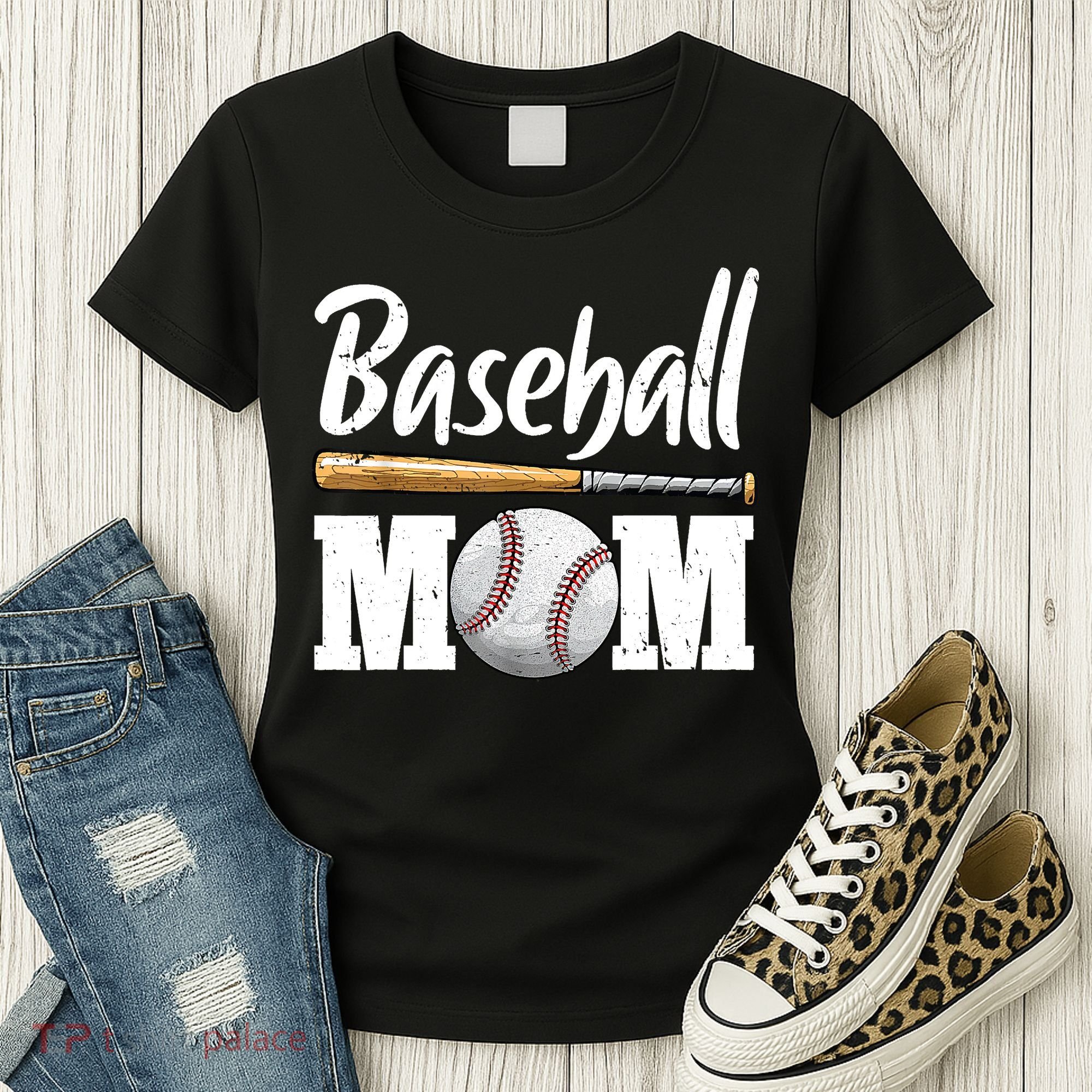 Baseball Mom Leopard Print Baseball Mama Mother's Day Women's T-Shirt
