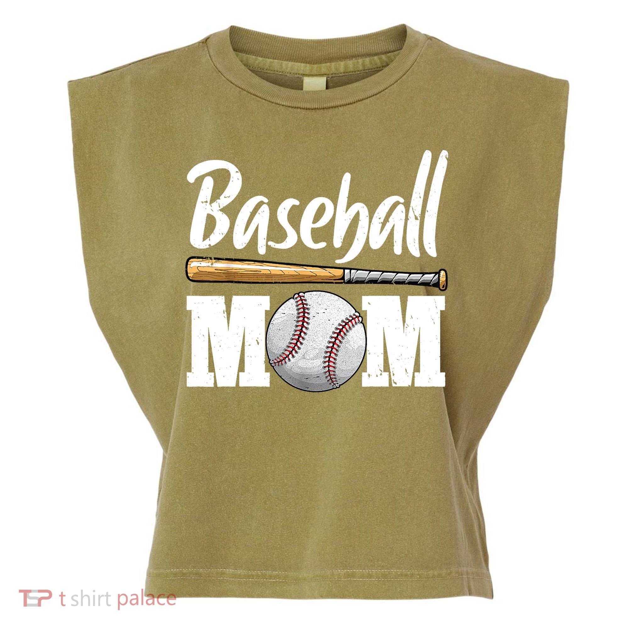 Baseball Mom Leopard Print Baseball Mama Mother's Day Garment-Dyed Women's Muscle Tee