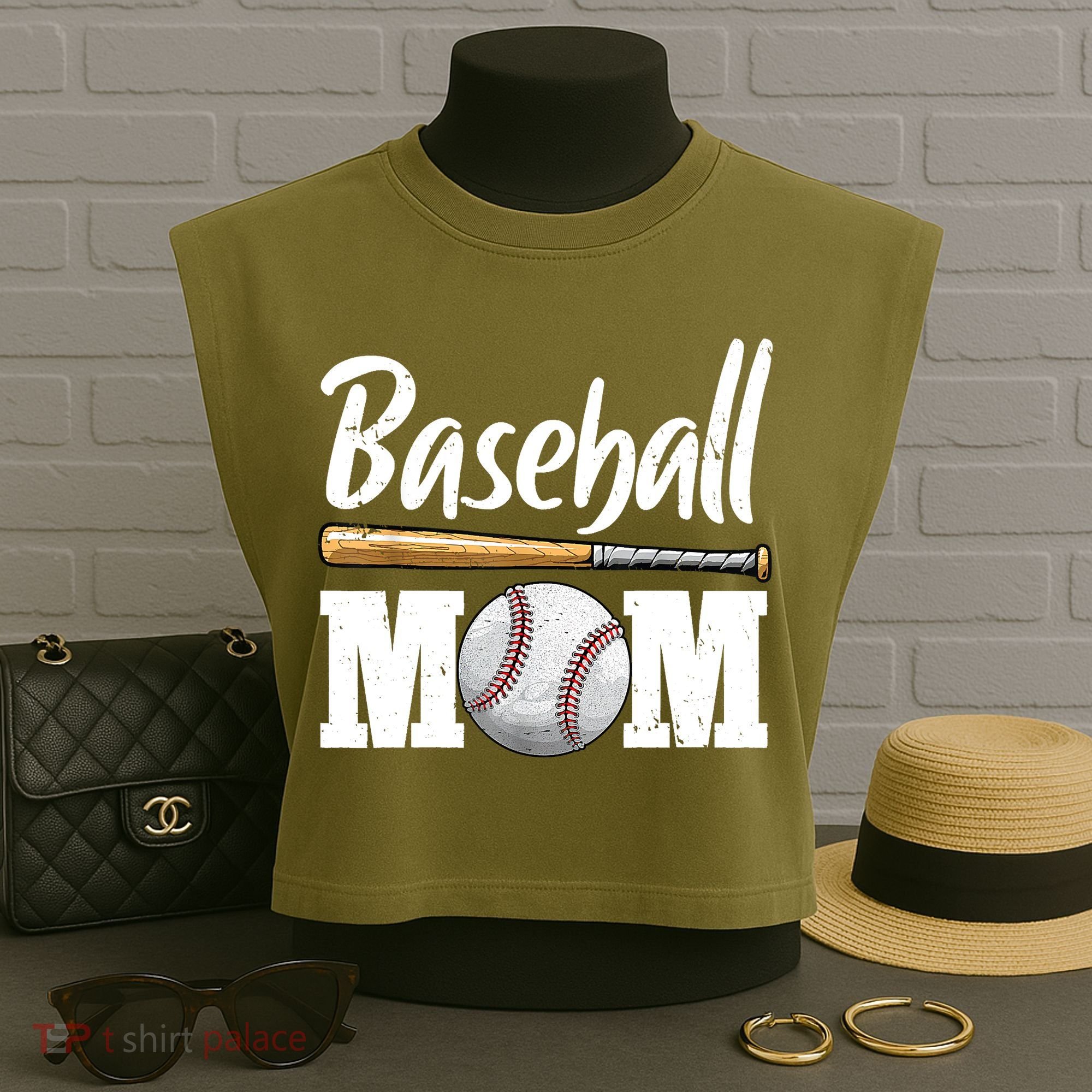 Baseball Mom Leopard Print Baseball Mama Mother's Day Garment-Dyed Women's Muscle Tee