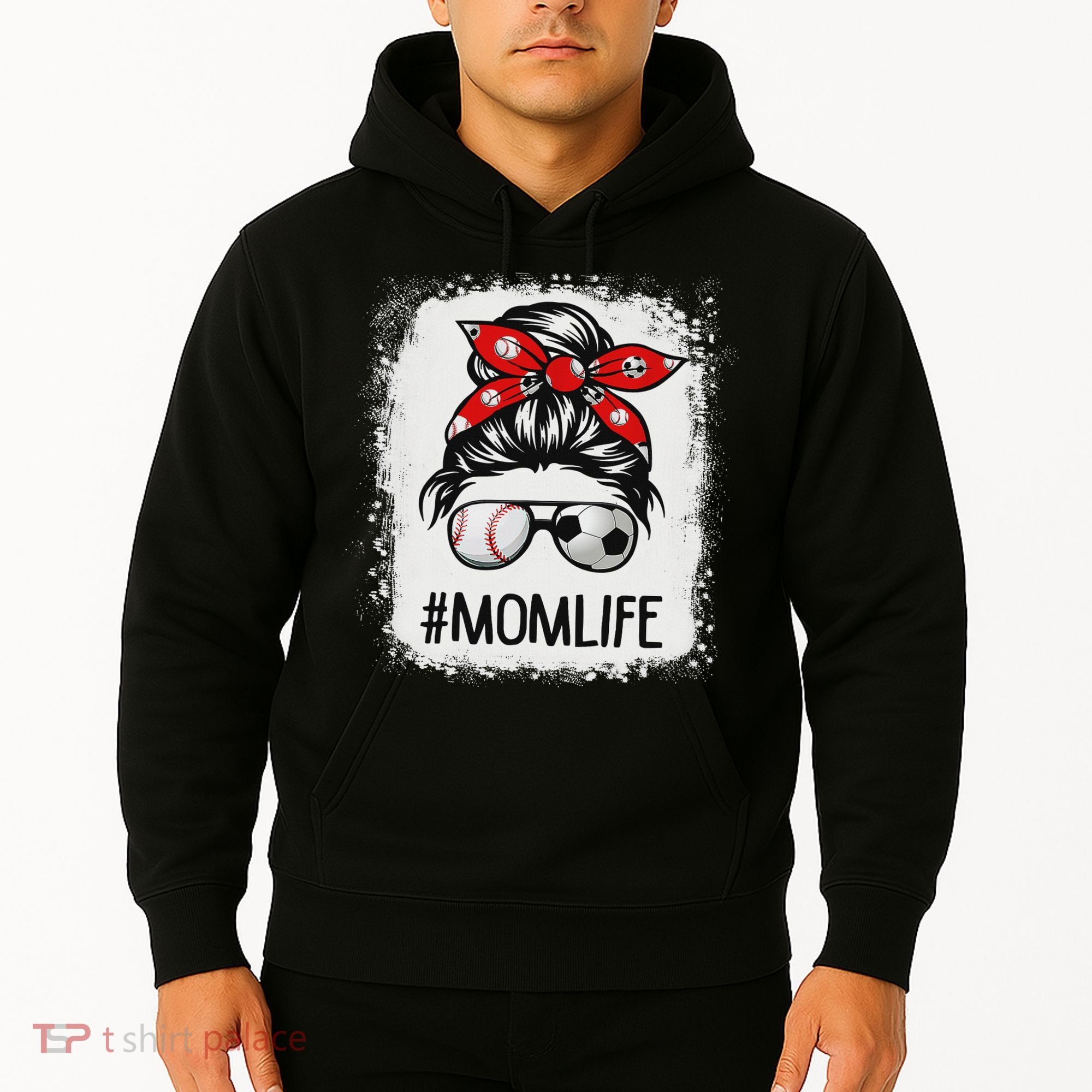 Bleached Mom Life Soccer Messy Bun Baseball Game Day Hoodie
