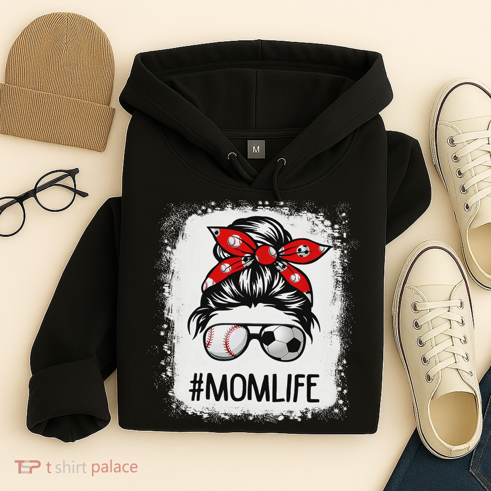 Bleached Mom Life Soccer Messy Bun Baseball Game Day Hoodie