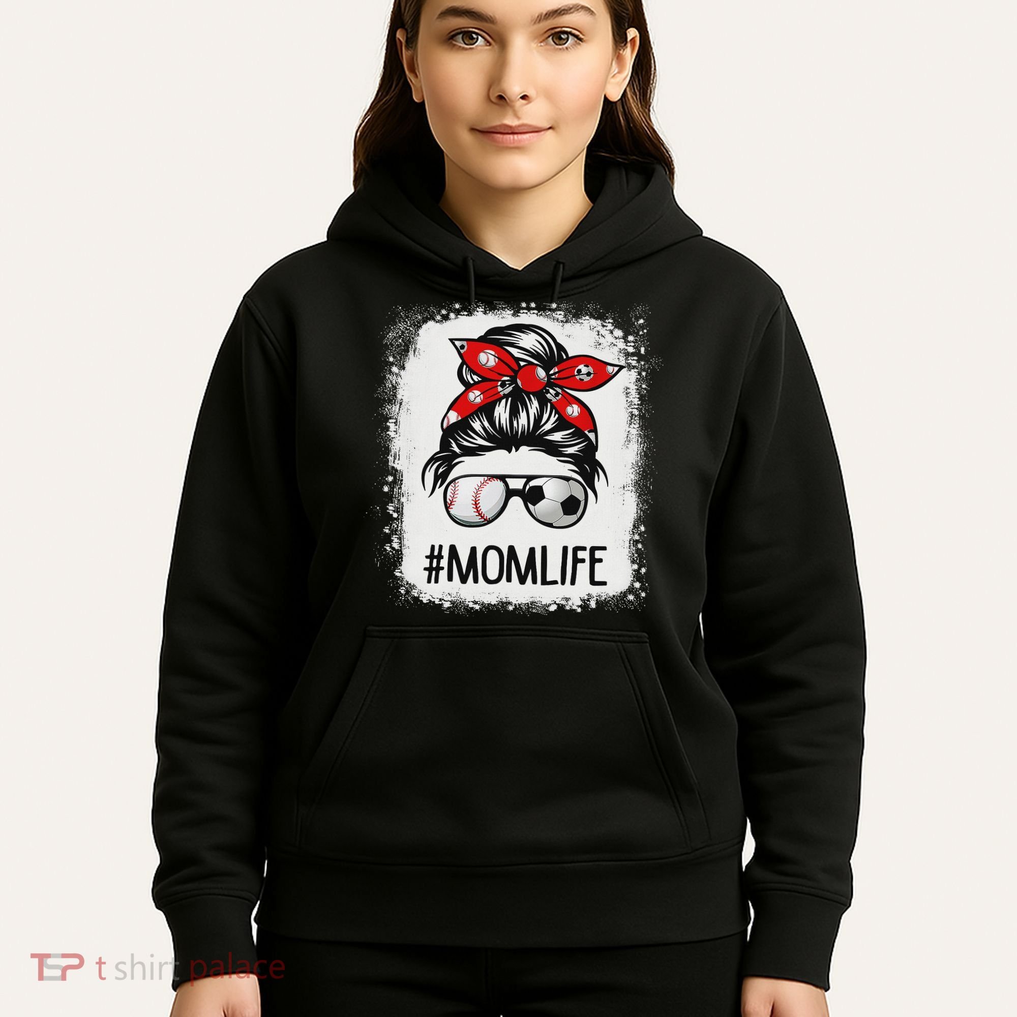 Bleached Mom Life Soccer Messy Bun Baseball Game Day Hoodie