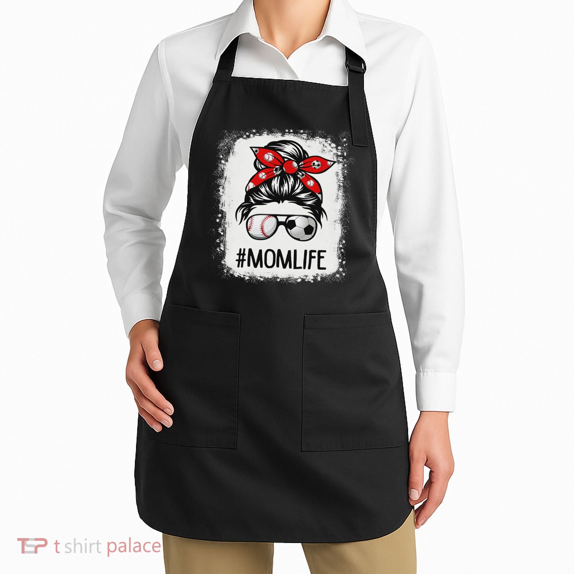 Bleached Mom Life Soccer Messy Bun Baseball Game Day Apron