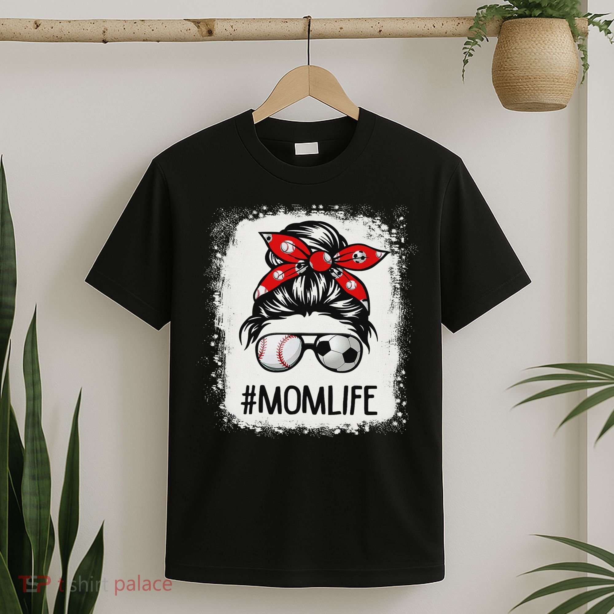 Bleached Mom Life Soccer Messy Bun Baseball Game Day T-Shirt