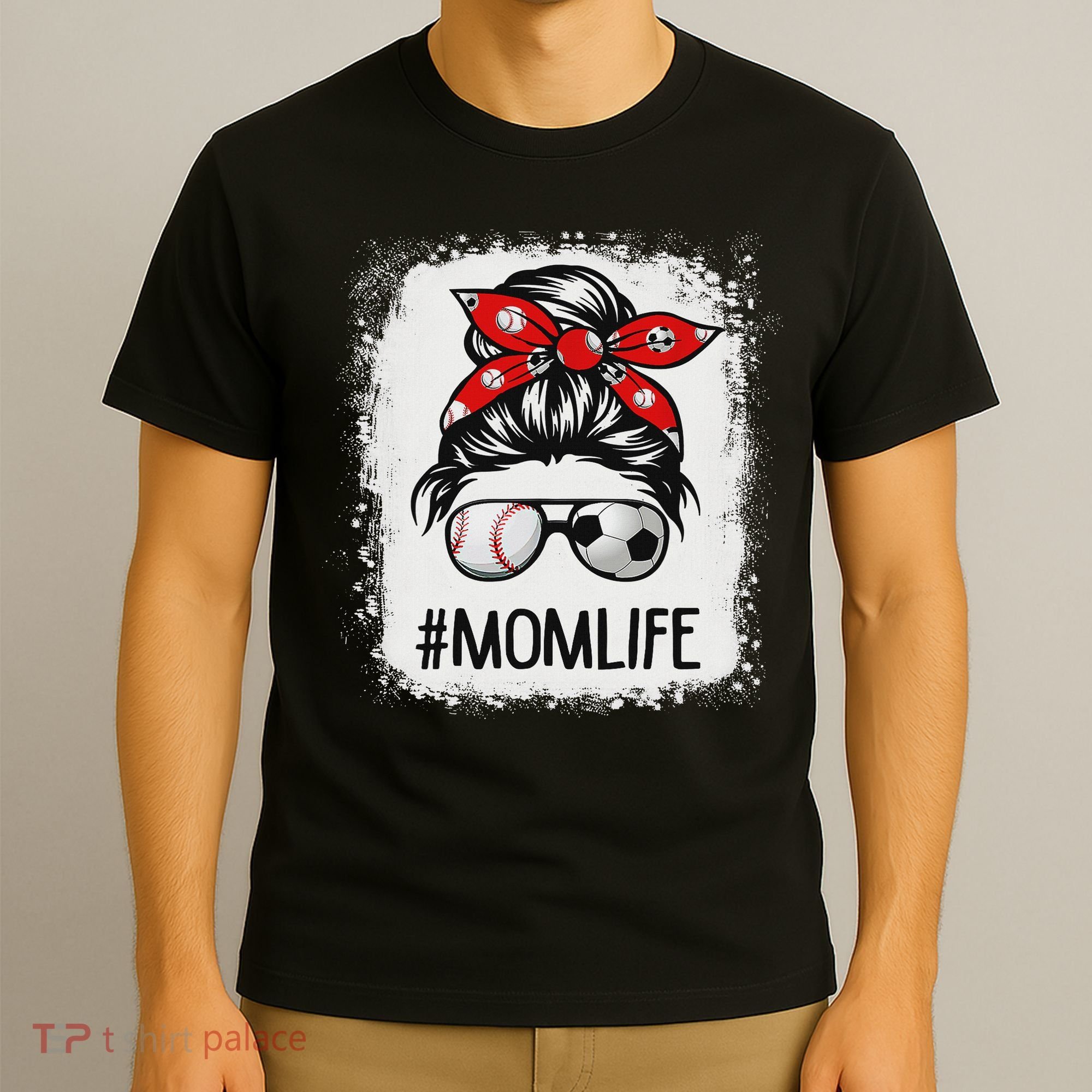Bleached Mom Life Soccer Messy Bun Baseball Game Day T-Shirt
