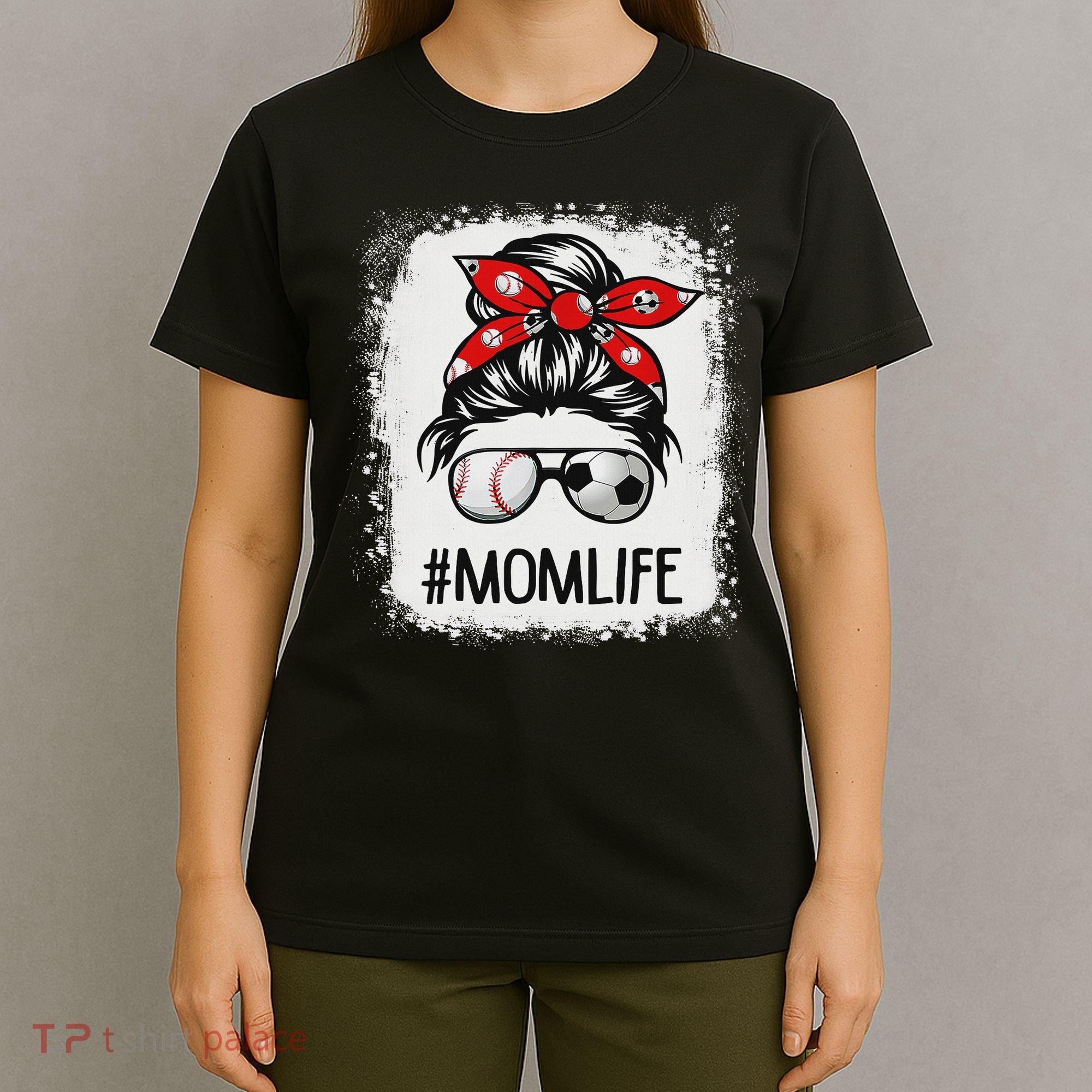 Bleached Mom Life Soccer Messy Bun Baseball Game Day T-Shirt
