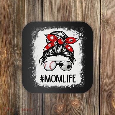 Bleached Mom Life Soccer Messy Bun Baseball Game Day Coaster