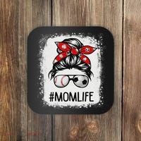 Bleached Mom Life Soccer Messy Bun Baseball Game Day Coaster thumb 0
