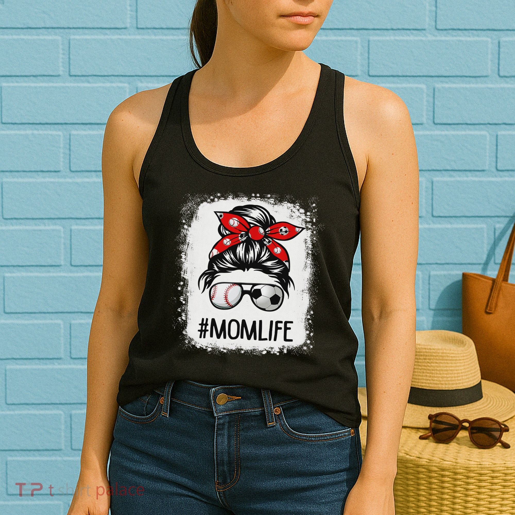 Bleached Mom Life Soccer Messy Bun Baseball Game Day Women's Tank Top