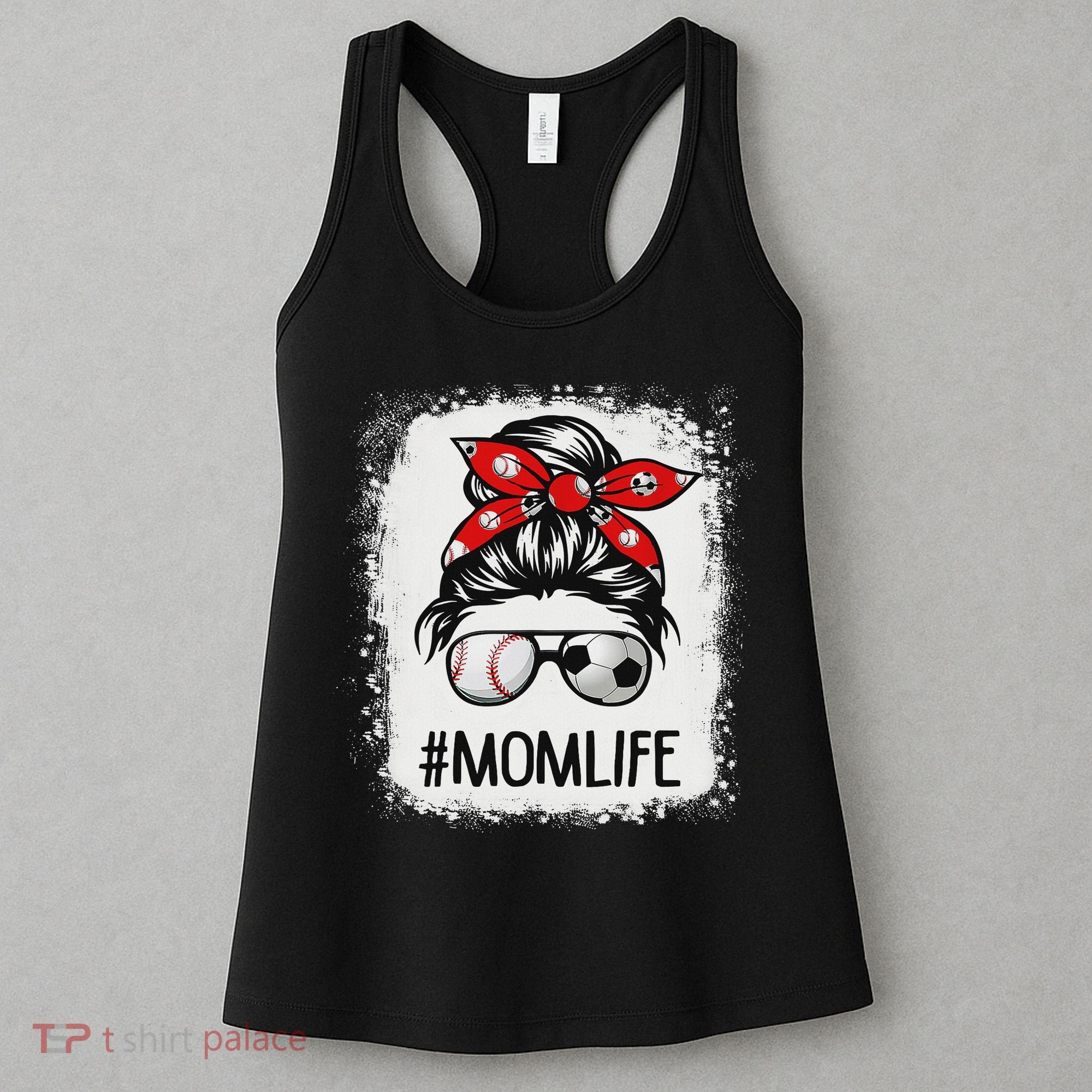 Bleached Mom Life Soccer Messy Bun Baseball Game Day Women's Tank Top