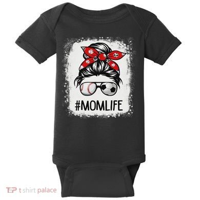 Bleached Mom Life Soccer Messy Bun Baseball Game Day Baby Bodysuit