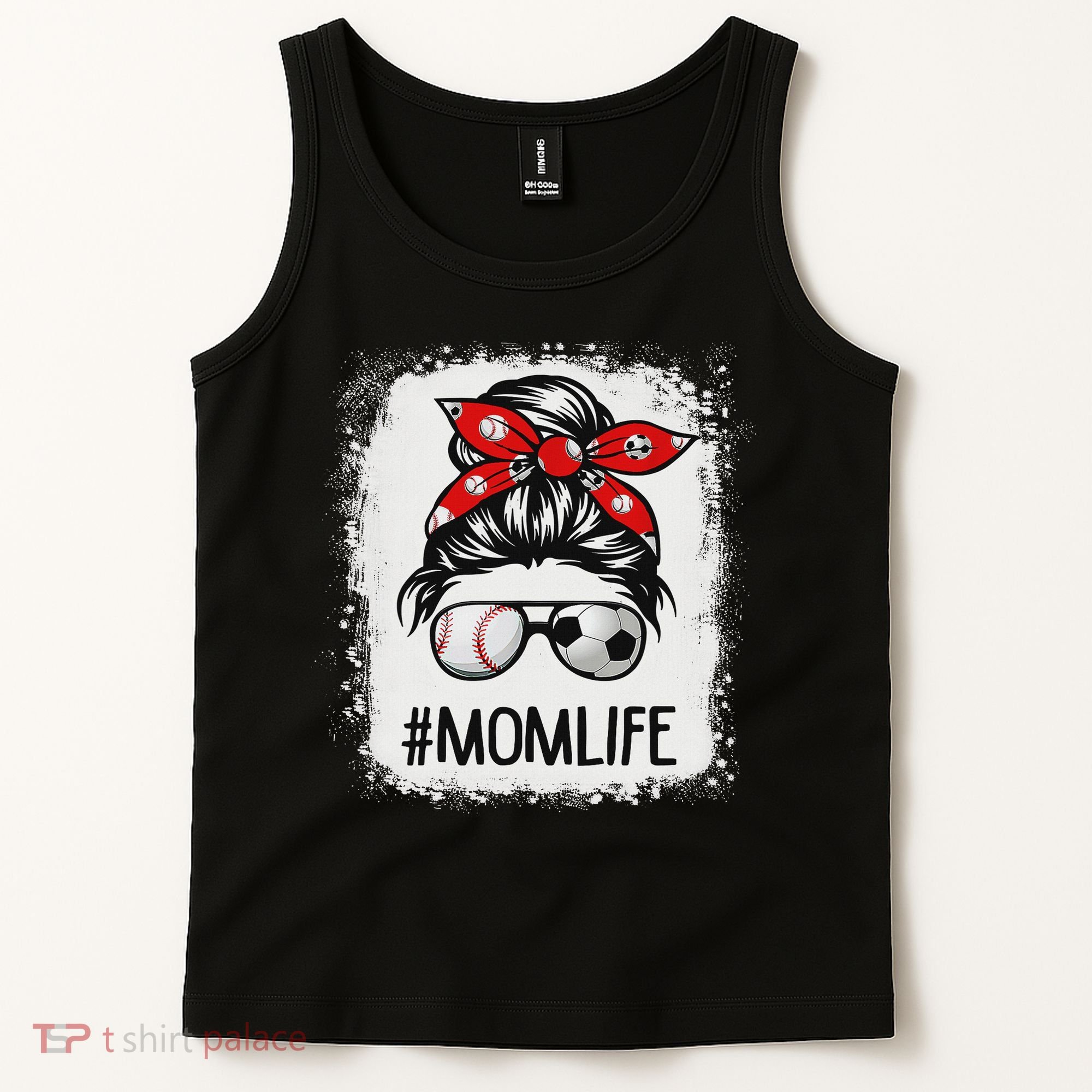 Bleached Mom Life Soccer Messy Bun Baseball Game Day Tank Top