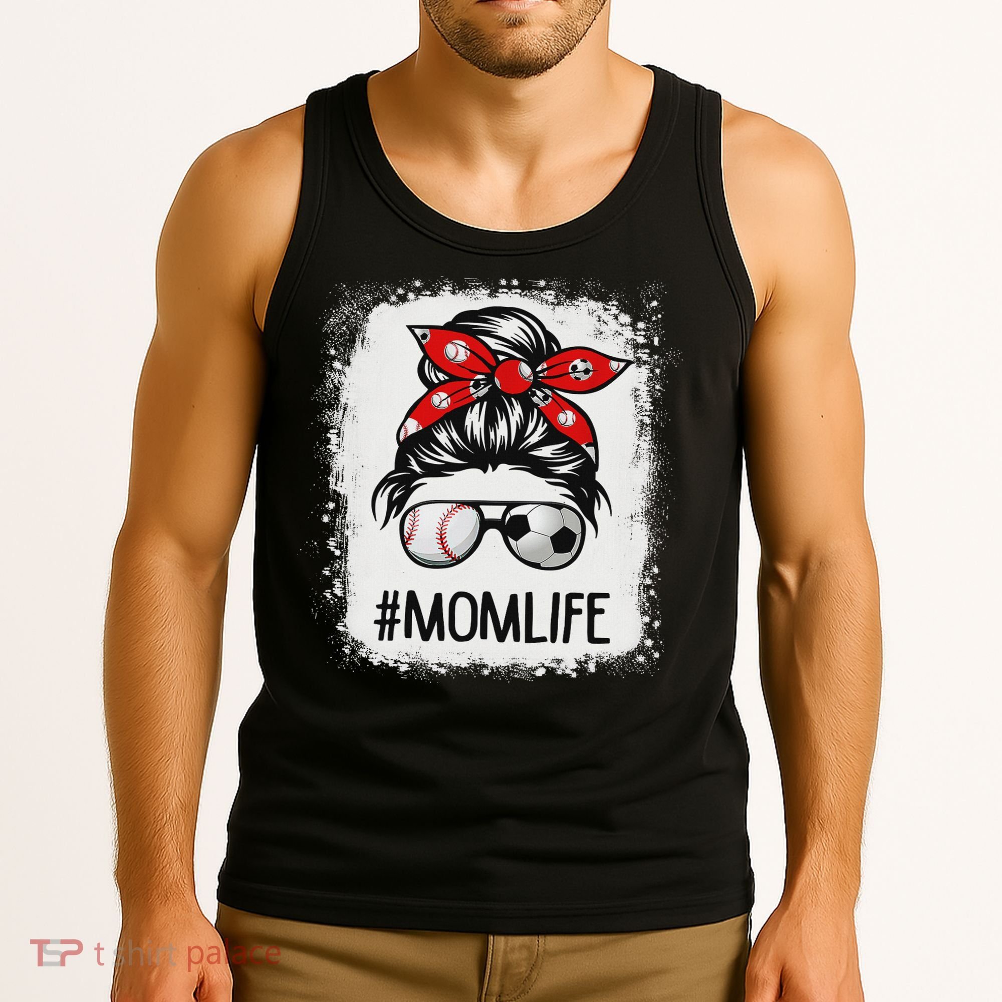 Bleached Mom Life Soccer Messy Bun Baseball Game Day Tank Top
