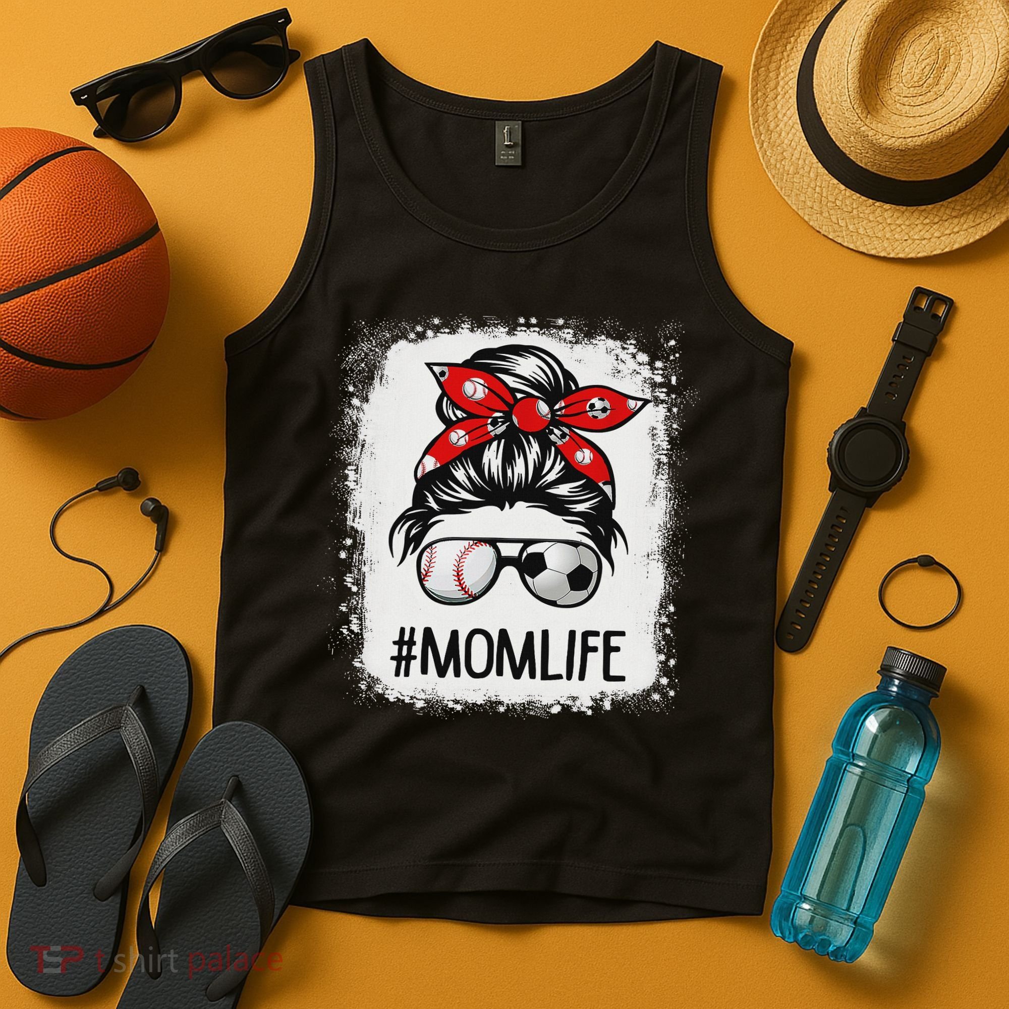 Bleached Mom Life Soccer Messy Bun Baseball Game Day Tank Top